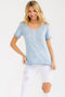 Blue Floral Ruffle Trim Henley Top