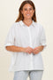 White Button Down Textured Stripe Oversized Shirt