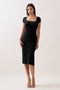 Black Square Neck Side Slit Midi Dress