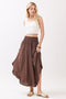 Chocolate Smocked Waist Rounded Hem Skirt