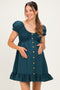 Dark Green Gingham Button Accent Maternity Mini Dress