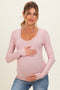 Pink Ribbed Ruched Maternity Long Sleeve Top