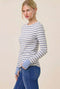 Blue Striped Rib Long Sleeve Fitted Top