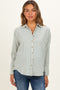 Sage Oversized Striped Button Down Long Sleeve Maternity Shirt