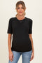 Black Ribbed Ruched Fitted Maternity Top