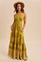 Olive Palm Printed Smocked Halter Maxi Dress