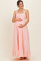 Soft Pink Lace Ribbon Detail Maternity Maxi Dress