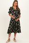 Black Floral Belted Tiered Maternity Midi Dress