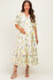 Cream Floral Belted Tiered Maternity Midi Dress