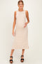 Tan Striped Solid Trim Sleeveless Maternity Midi Dress
