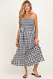 Black White Plaid Strapless Smocked Maternity Midi Dress