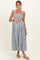Navy Striped Smocked Sleeveless Maternity Midi Dress