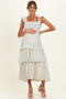Ivory Floral Smocked Flowy Tier Maternity Midi Dress