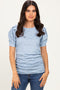 Light Blue Floral Short Sleeve Ribbed Top