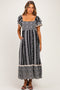 Black Floral Border Print Flutter Sleeve Maternity Maxi Dress