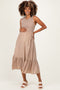 Beige Smocked And Tiered Maternity Maxi Dress