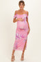 Pink Multi Off-Shoulder Mesh Side Slit Maternity Dress