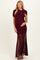 Wine Draped Bodice Ruched Mesh Maternity Maxi Dress