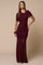 Wine Draped Bodice Ruched Mesh Maxi Dress