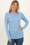 Blue Ribbed Scoop Neck Long Sleeve Top