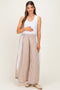 Caramel Stripe Eyelet Lace Maternity Wide Leg Pant