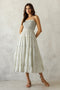 Cream Blue Floral Smocked Tiered Midi Dress