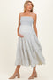 Cream Blue Floral Smocked Tiered Maternity Midi Dress