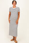 Charcoal/ Ivory Striped Short Sleeve Maternity Midi Dress