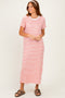 Coral/ Ivory Striped Short Sleeve Midi Dress