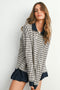Light Taupe Striped Long Sleeve Polo Top