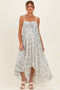 Cream Hi-Lo Spaghetti Strap Paisley Ruffle Maternity Maxi Dress