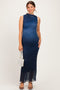 Navy Ombre Mesh Ruched Sleeveless Maternity Midi Dress