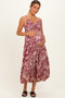 Wine Floral V-Neck Twist Front Cut Out Maternity Maxi Dress