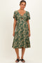 Olive Floral Short Sleeve V-Neck Twist Front Maternity Midi Dress