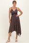 Navy Floral V-Neck Lace Trim Handkerchief Hem Dress
