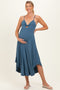 Blue Solid V-Neck Cami Maternity Dress