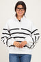 White Striped Snap Button Pullover