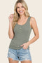 Olive Striped Knit Button Tank