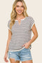 Plum Split Neck Striped Knit Top