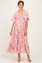 Coral Sweetheart Flutter Sleeve Floral Maternity Maxi Dress