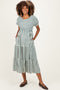 Cream/ Emerald Striped Short Sleeve Tiered Maternity Maxi Dress