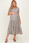 Cream/ Brown Striped Short Sleeve Tiered Maternity Maxi Dress