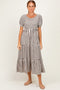 Cream/ Brown Striped Short Sleeve Tiered Maxi Dress
