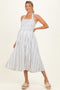 Off White Striped Smocked Halter Maternity Midi Dress