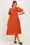 Terracotta Eyelet Smocked Maternity Midi Dress
