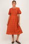 Terracotta Eyelet Smocked Maternity Midi Dress