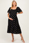 Black Smocked Embroidered Maternity Midi Dress