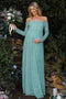 Blue Surf Floral Lace Long Sleeve Off Shoulder Maternity Maxi Dress