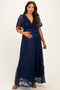 Navy Lace Flutter Sleeve Tiered Maternity Maxi Dress