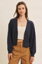 Navy Waffle Knit Balloon Sleeve Cardigan